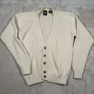 VTG GAP Cardigan Sweater Chunky Cotton Heavy Knit Fisherman Men's Size S 90's